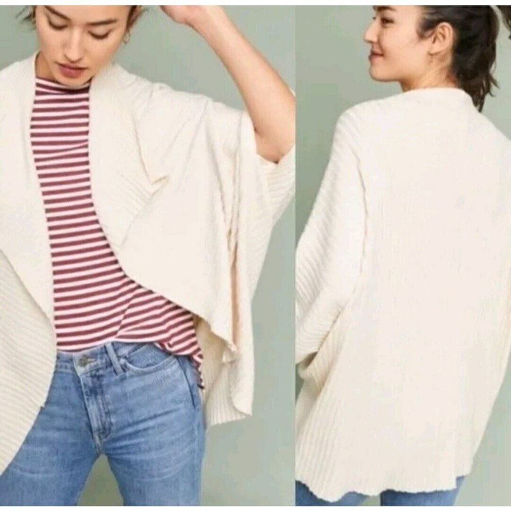 Pure + Good Anthropologie Cocoon Wrap Sweater One Size‎ Ribbed Open Front